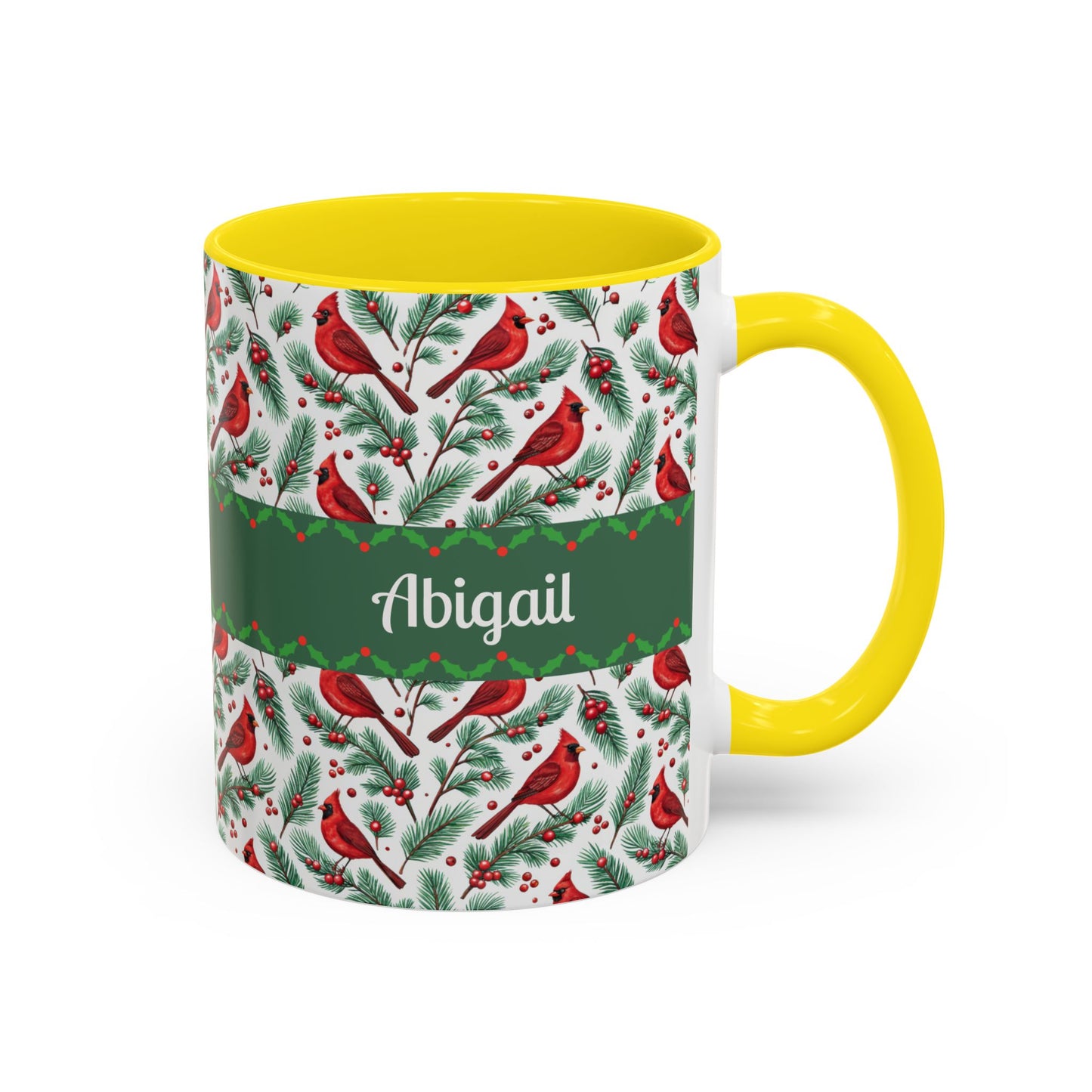 Personalized Holiday Coffee Mug, Festive Cardinal Mug, Custom Name Mug, Christmas Gift, Winter Decor, Drinkware