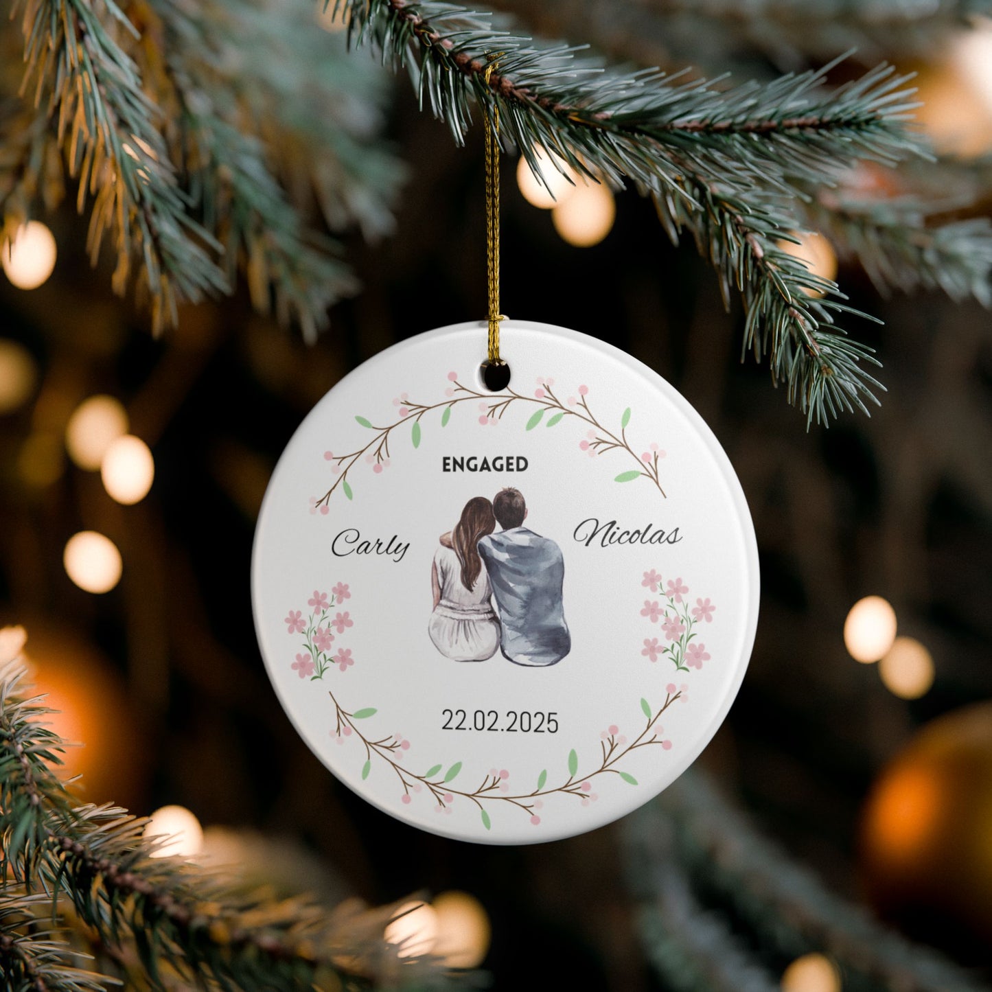Engagement Ornament, Personalized Ceramic Ornament, Wedding Gift, Holiday Decor, Keepsake Decoration, Custom Couple Decor