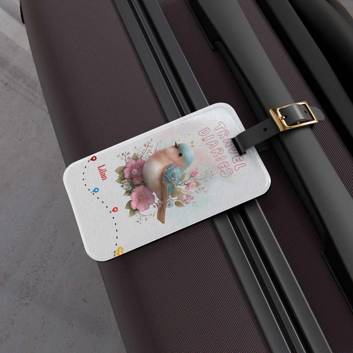Luggage Tag — 'Travel Diaries' Floral Bird Personalized Bag Tag