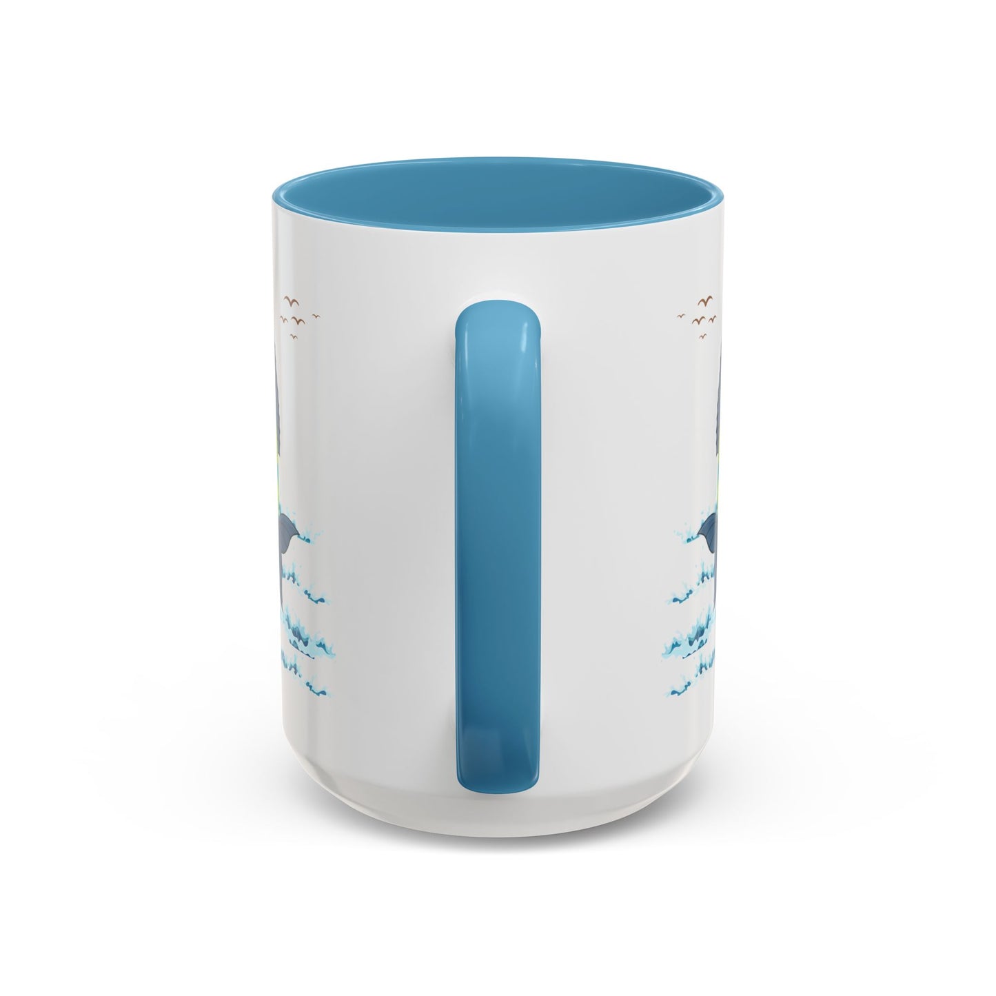Fish with a sun and birds in the sky above water Coffee Mug