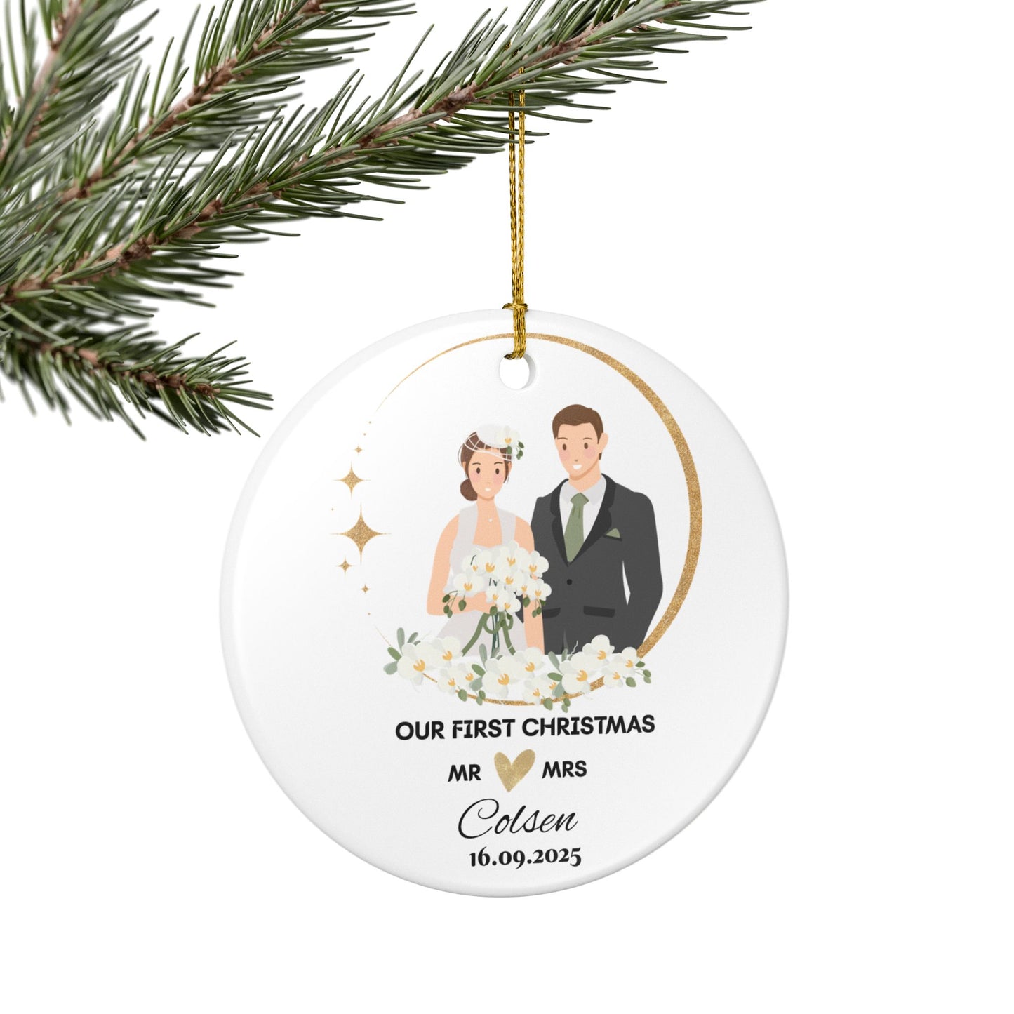 Personalized Wedding Christmas Ornament, Our First Christmas Married, Newlywed Gift,Couples Keepsake, Holiday Decoration