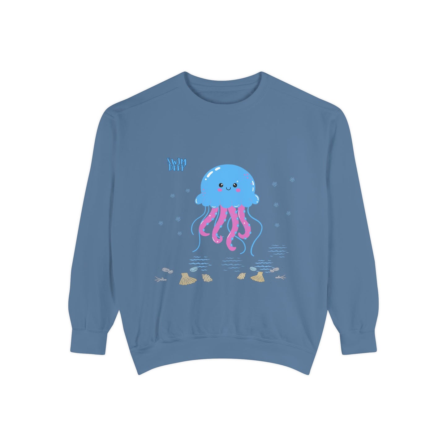 Blue jellyfish with pink tentacles Unisex Garment-Dyed Sweatshirt