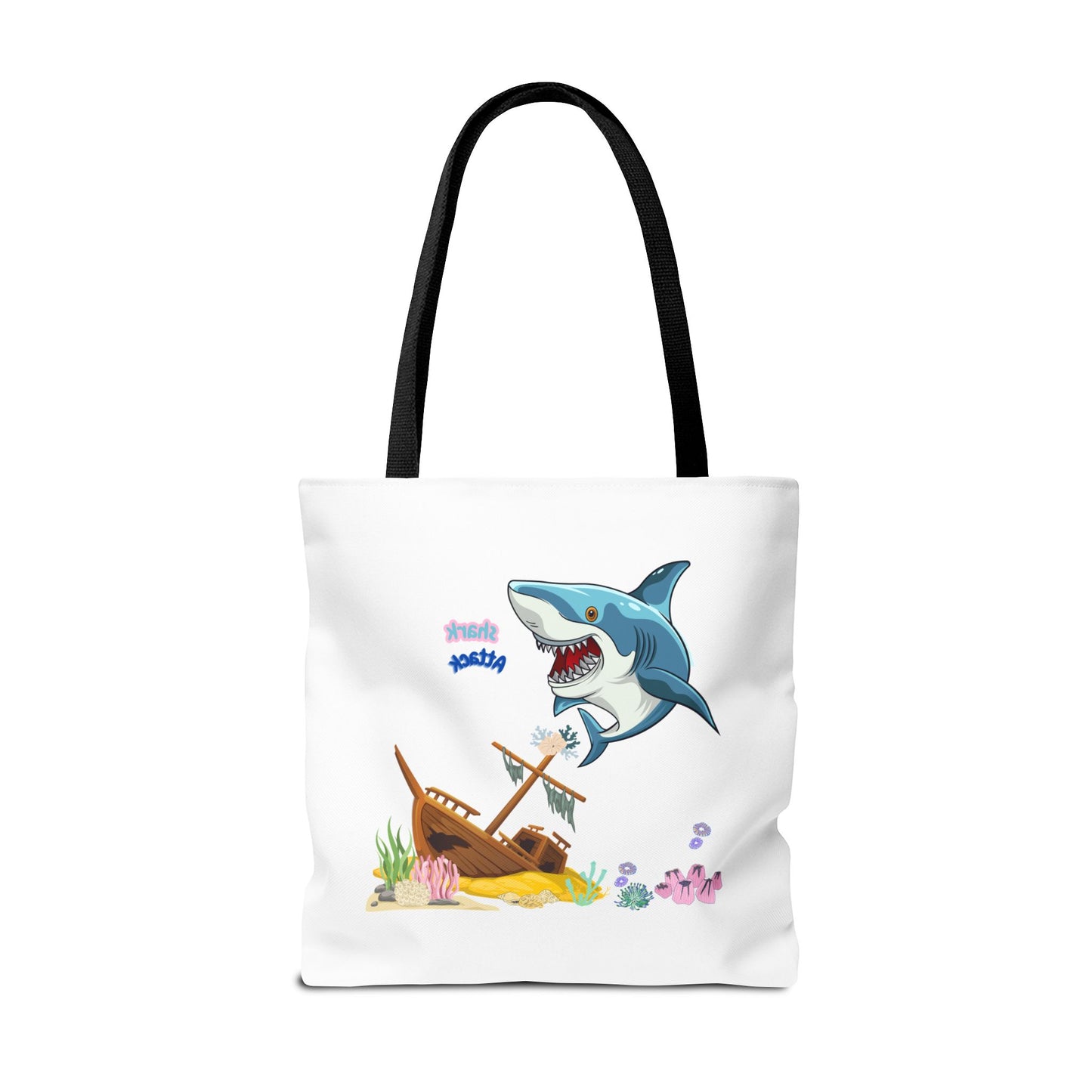 Shark ship colorful coral reef Tote Bag