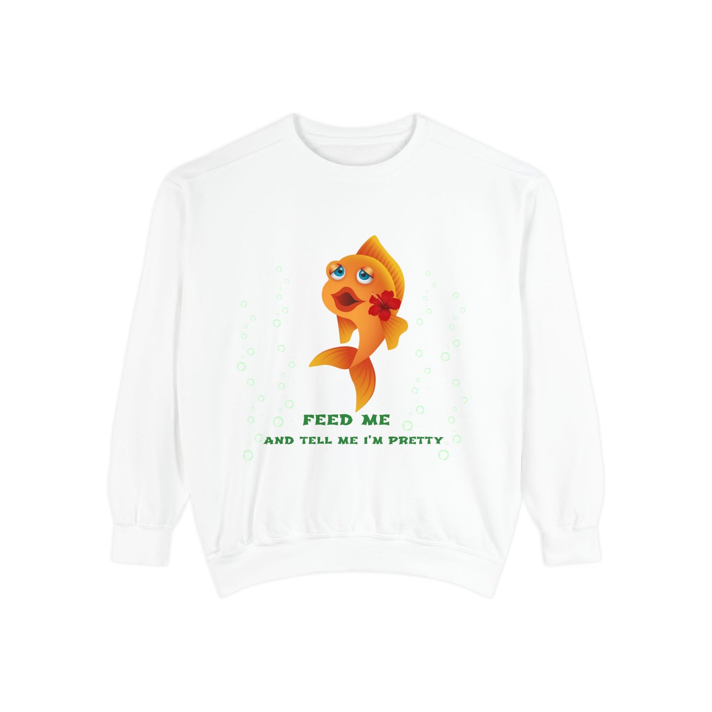 Cartoon goldfish with red lips and flower Unisex Garment-Dyed Sweatshirt