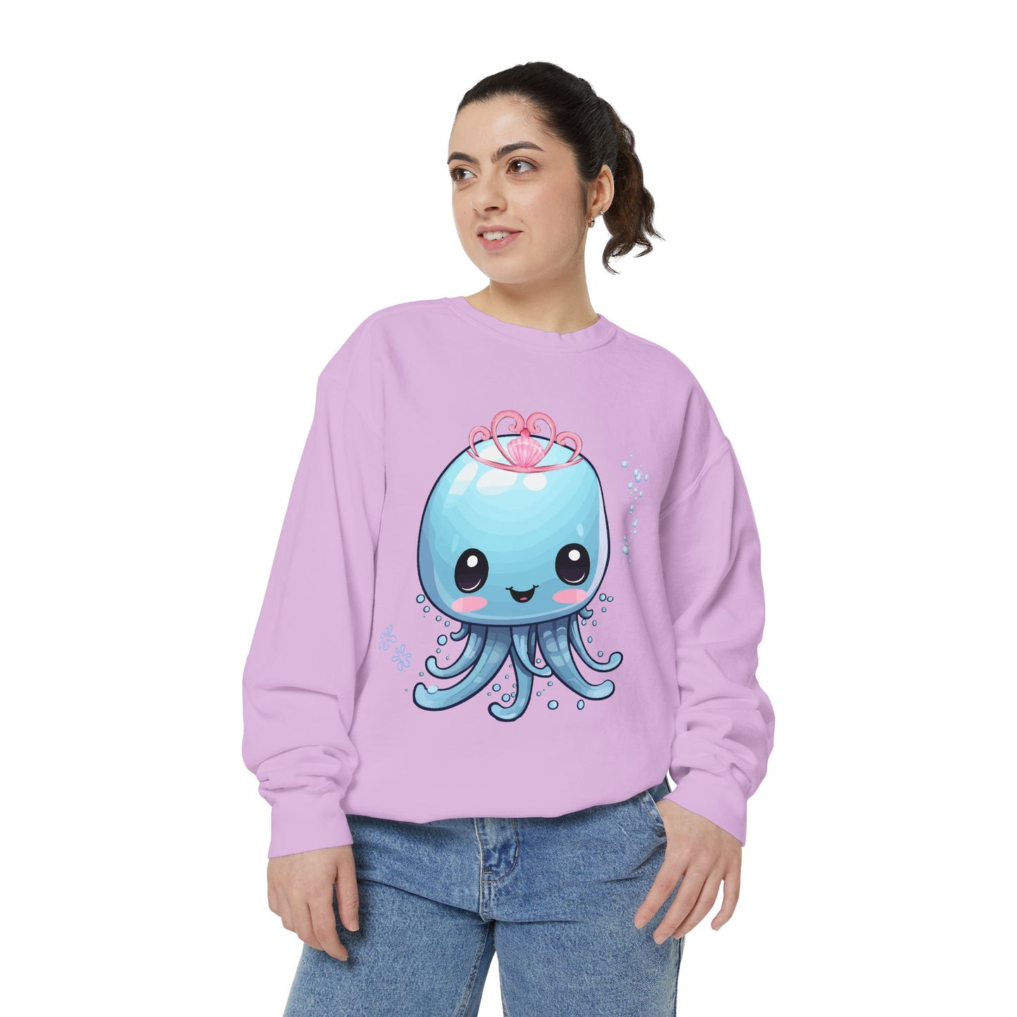 Blue jellyfish with a pink tiara Unisex Garment-Dyed Sweatshirt
