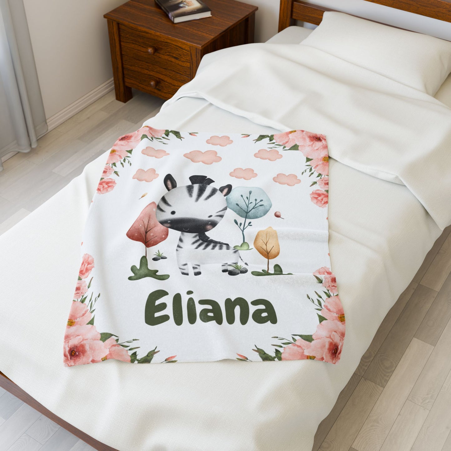 Personalized Zebra Plush Blanket for Babies, Nursery Decor, Baby Shower Gift, Soft Baby Blanket, Custom Name Blanket