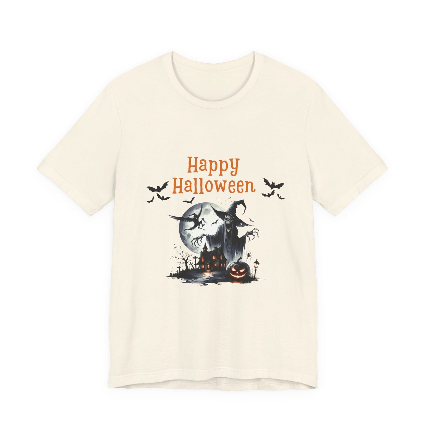 Happy Halloween Unisex Tee, Spooky T-Shirt, Halloween Gift, Fall Wardrobe Essential, Ghosts and Ghouls Vibe