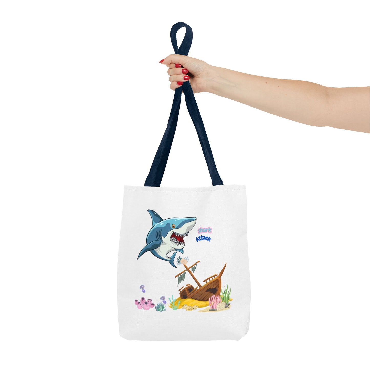 Shark ship colorful coral reef Tote Bag