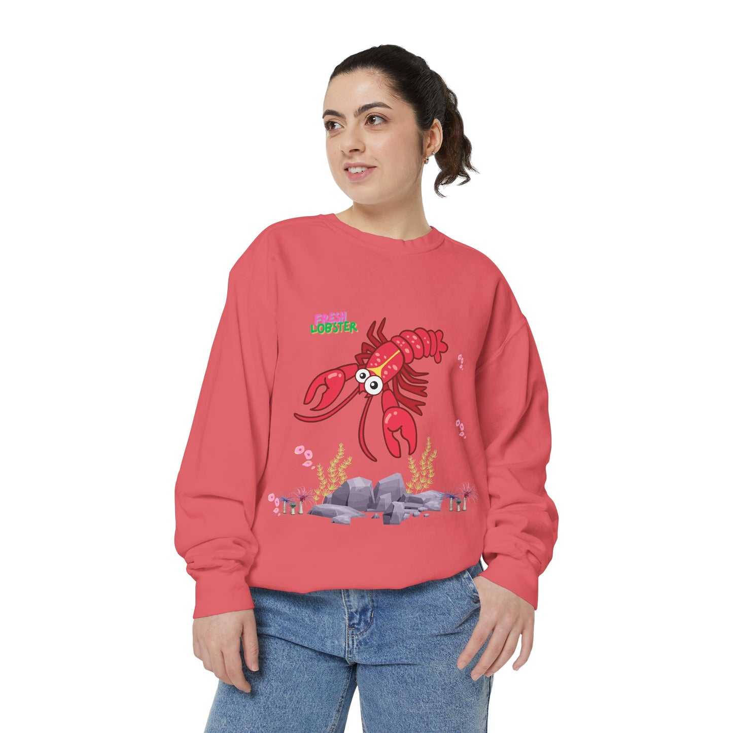 Friendly red lobster big eyes and yellow strip Unisex Garment-Dyed Sweatshirt