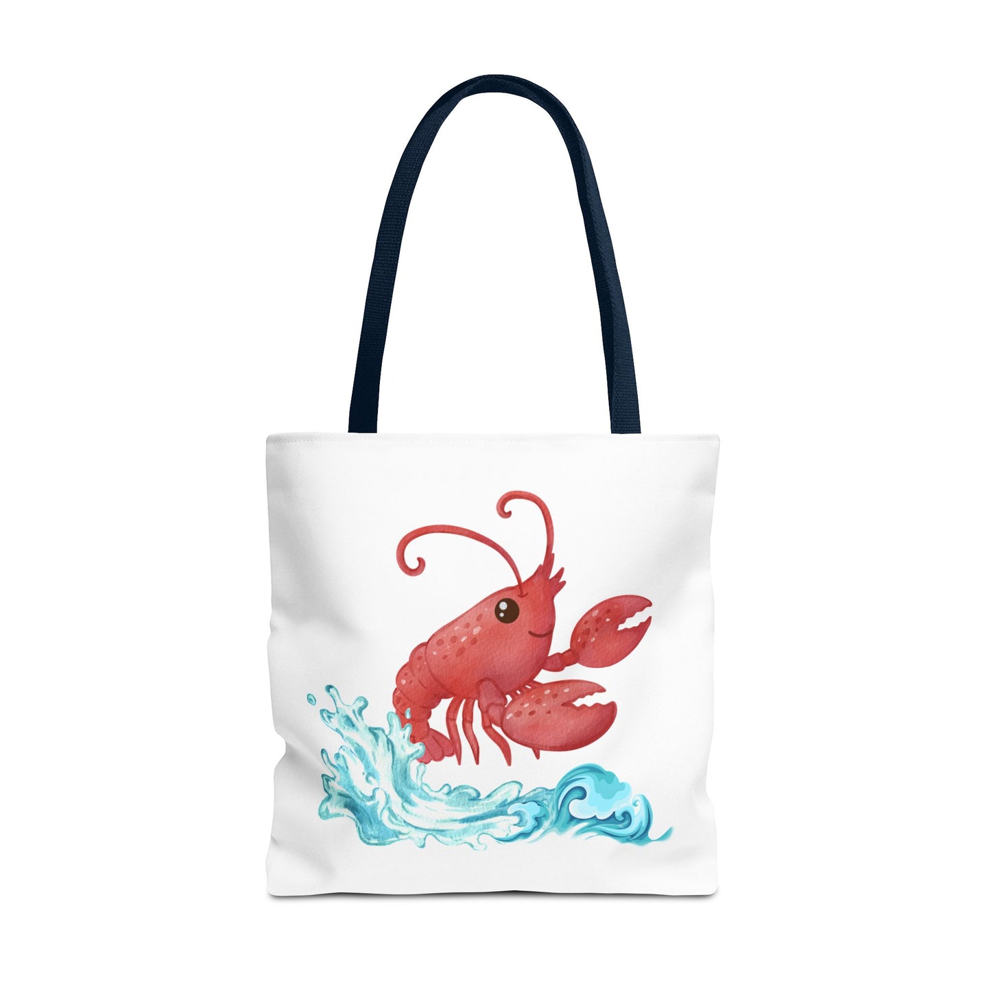 Cheerful red lobster emerging from stylized blue waves Tote Bag