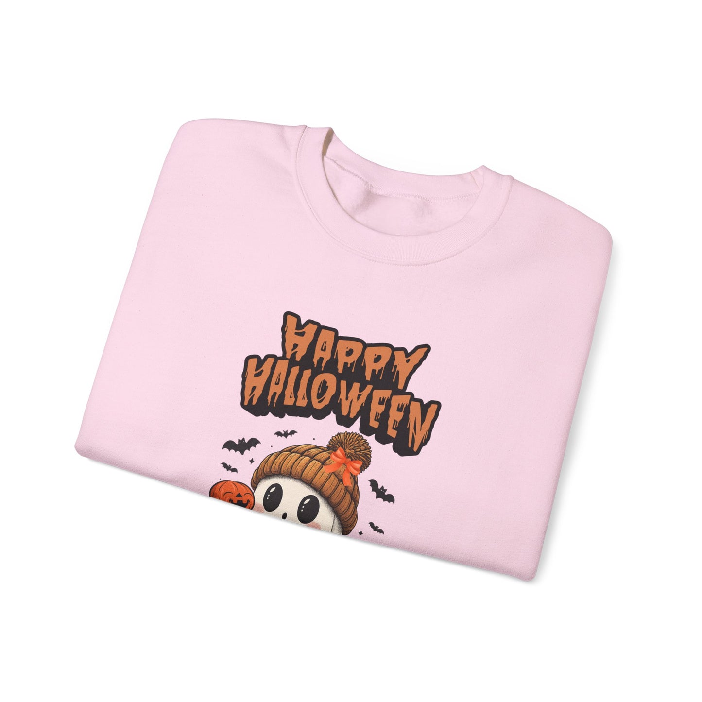 Cozy Halloween Sweatshirt, Unisex Crewneck with Ghost & Pumpkin Design, Fall Fashion, October Gifts, Spooky Season Apparel