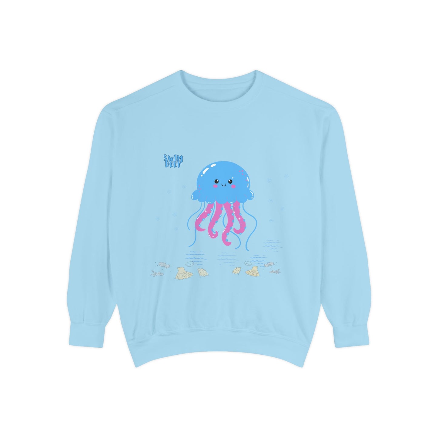 Blue jellyfish with pink tentacles Unisex Garment-Dyed Sweatshirt