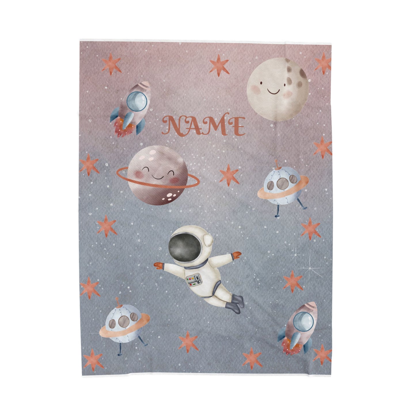 Personalized Space-Themed Velveteen Plush Blanket, Cozy Kids Blanket, Astronaut Decor, Custom Baby Shower Gift, Soft Throw Blanket