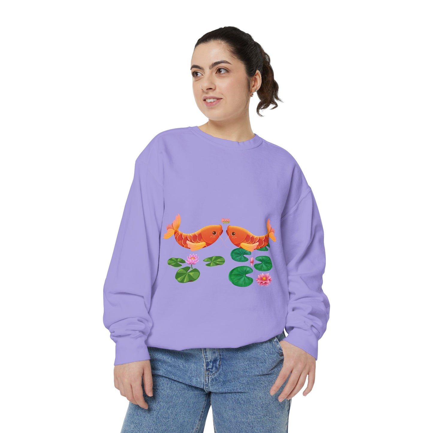 Golden koi fish with lotus flowers Unisex Garment-Dyed Sweatshirt