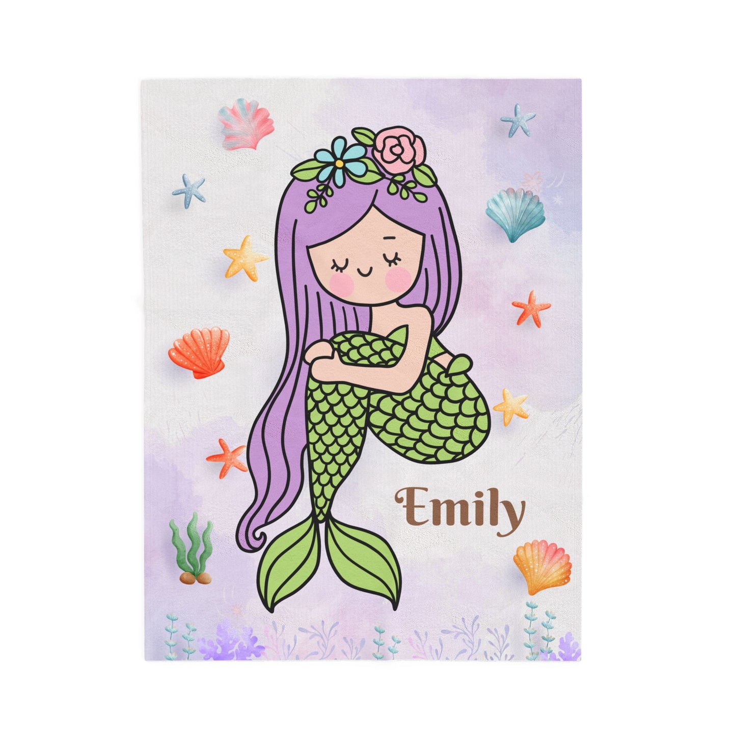 Mermaid Plush Blanket, Kids Throw Blanket, Personalized Blanket, Cozy Home Decor, Gift for Girls