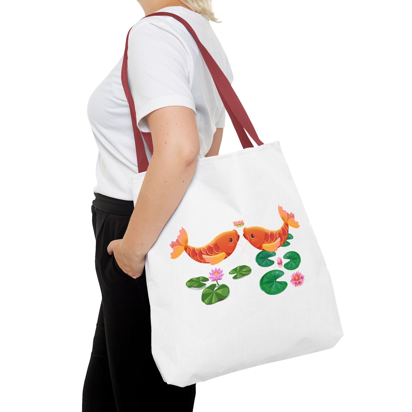 Golden koi fish with lotus flowers Tote Bag