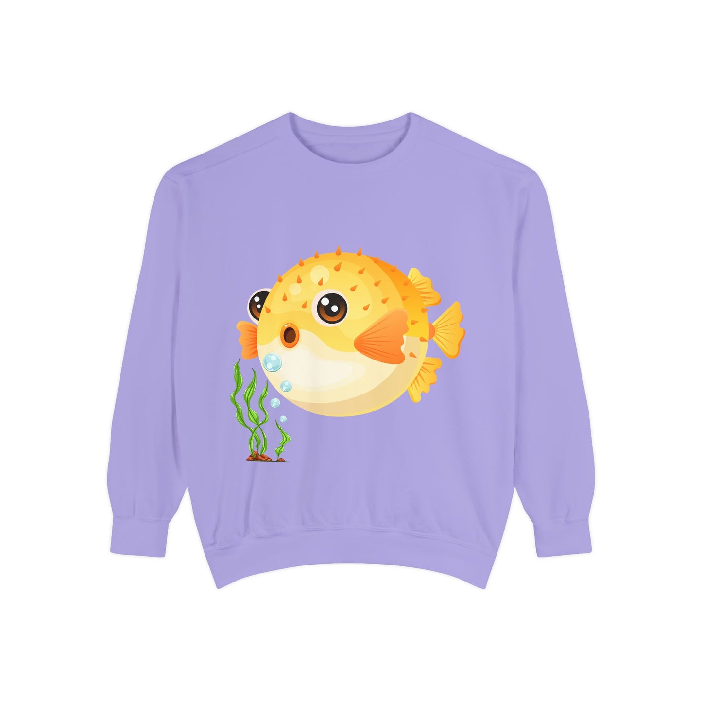 Cartoon Pufferfish with seaweed Unisex Garment-Dyed Sweatshirt
