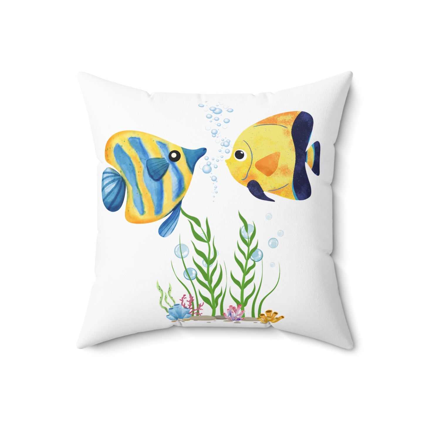 Two fish greet in underwater Spun Polyester Square Pillow