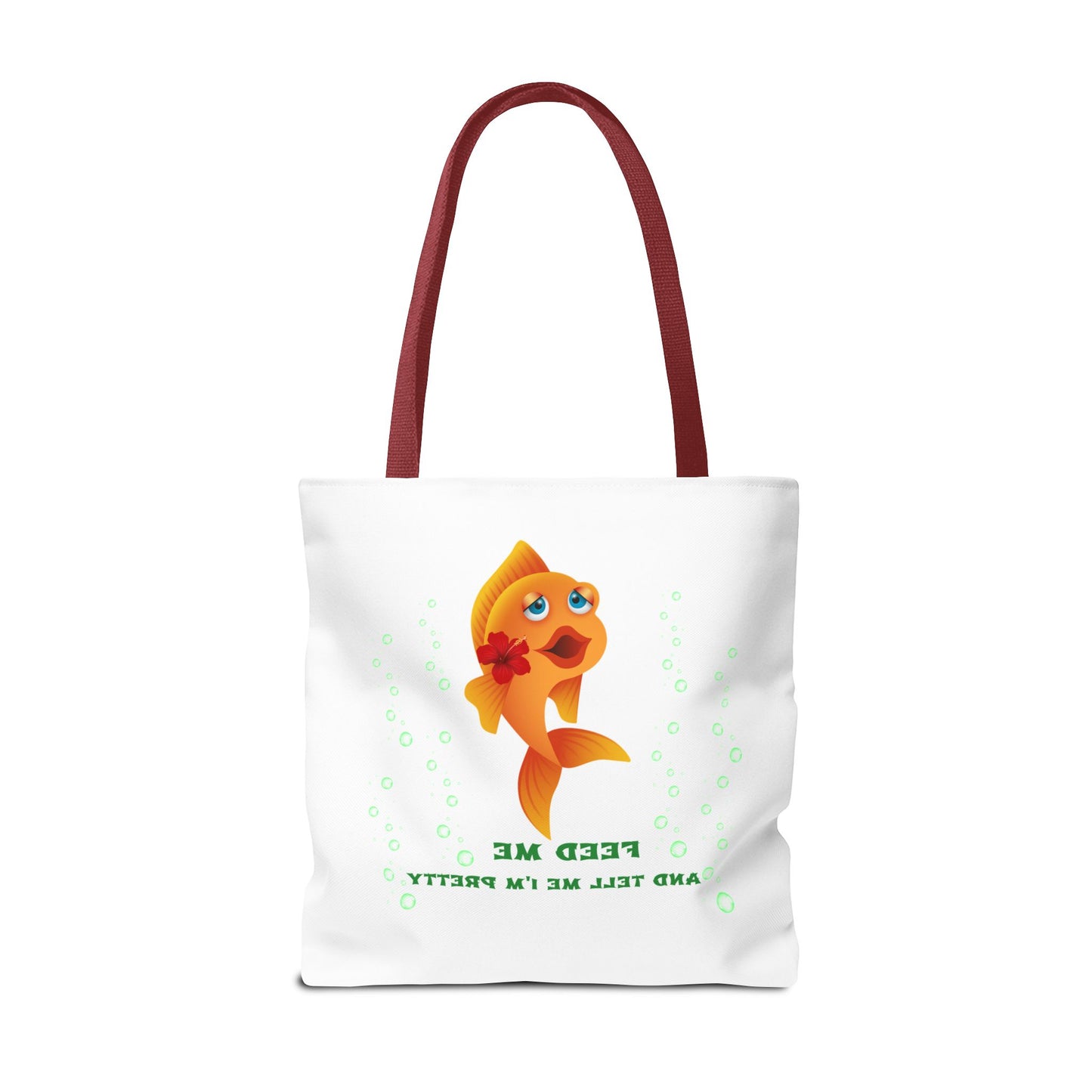 Cartoon goldfish with red lips and flower Tote Bag