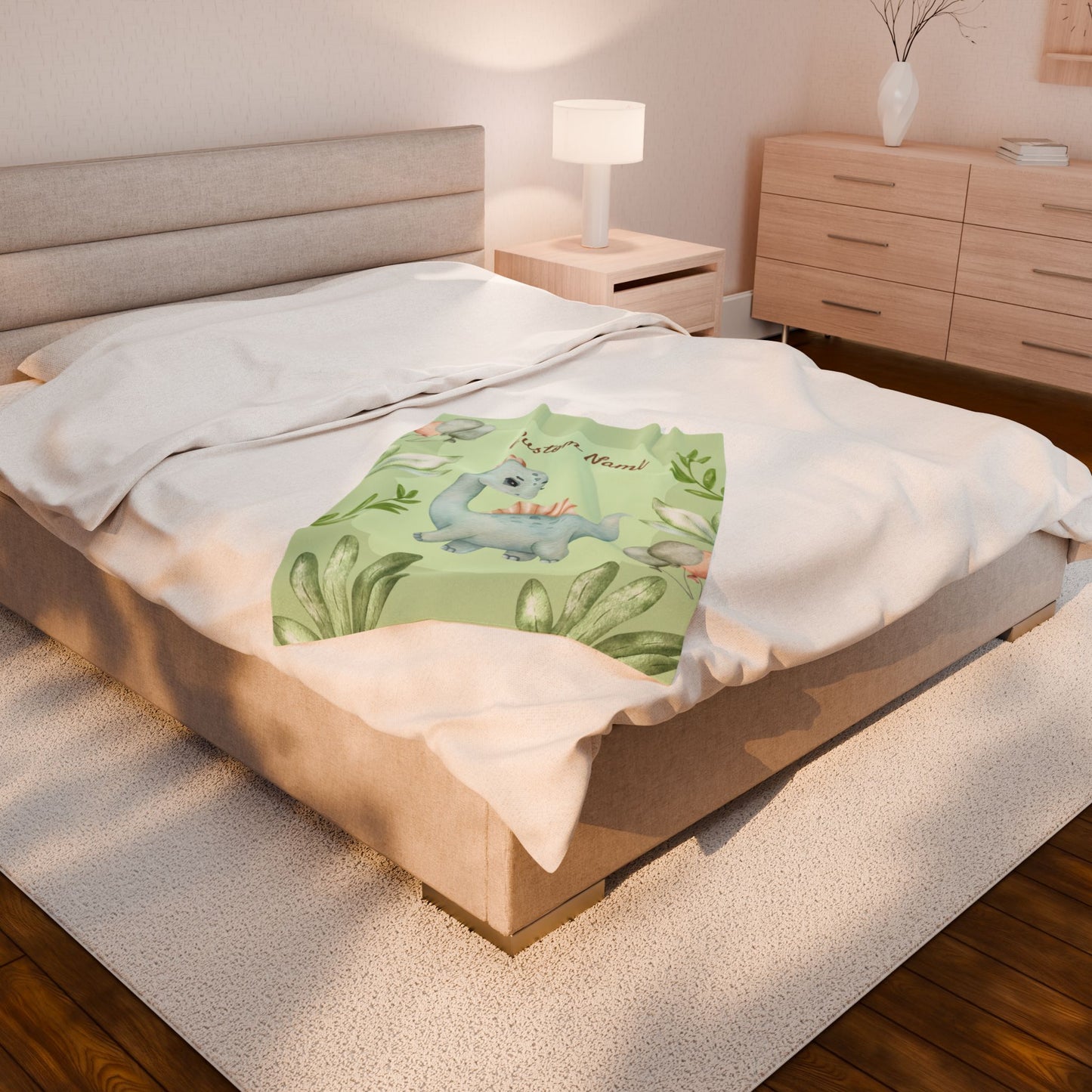 Personalized Dinosaur Velveteen Plush Blanket, Kids Room Decor, Baby Shower Gift, Custom Name Blanket, Soft Throw for Children