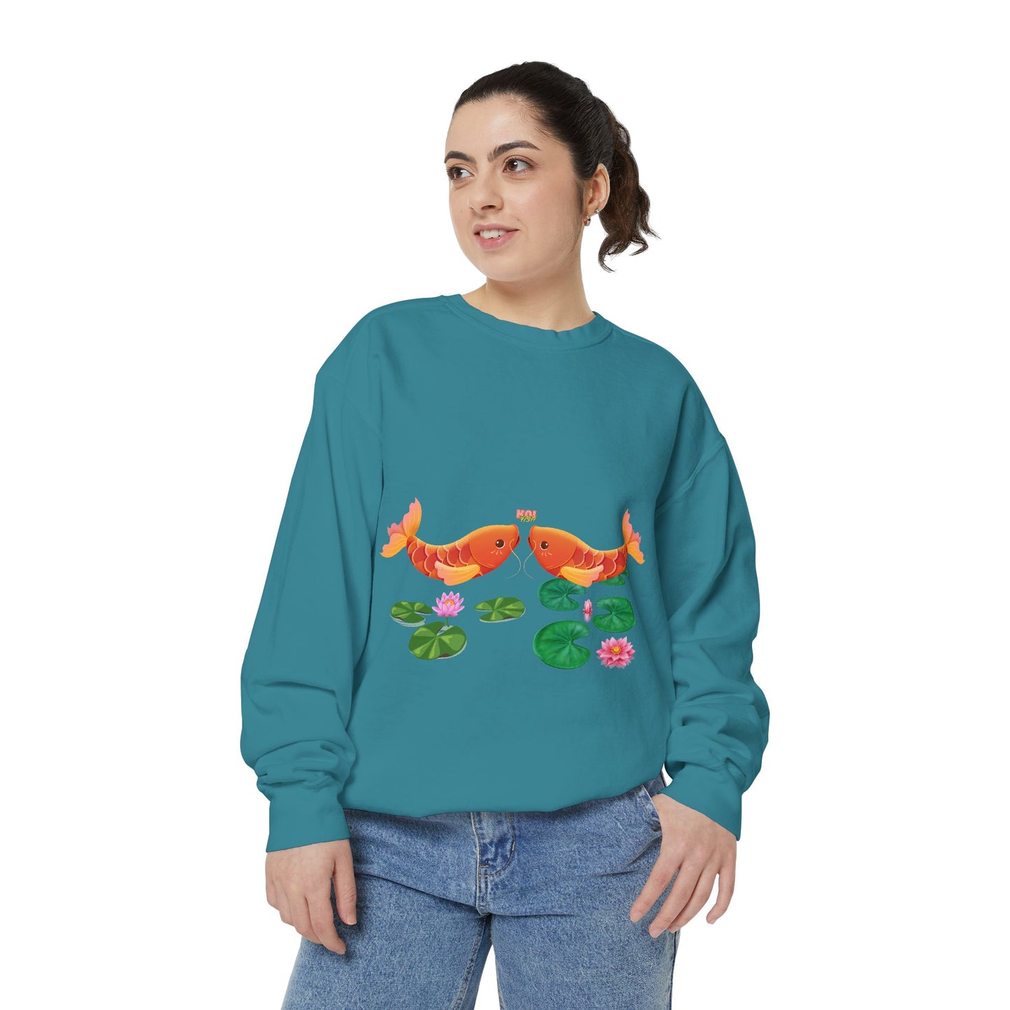 Golden koi fish with lotus flowers Unisex Garment-Dyed Sweatshirt