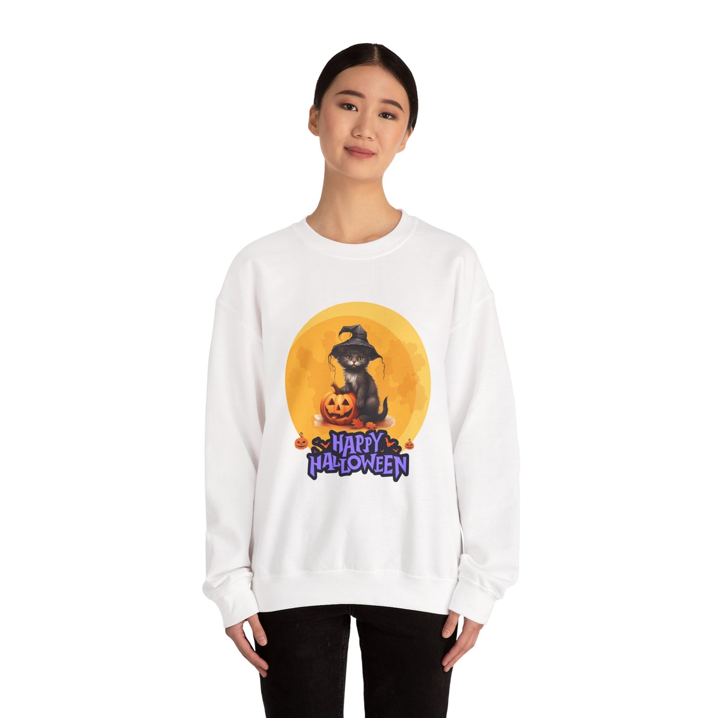 Halloween Cat Sweatshirt, Cozy Fall Sweater, Unisex Crewneck, Perfect for Halloween, Pet Lover Gift, Spooky Season Apparel