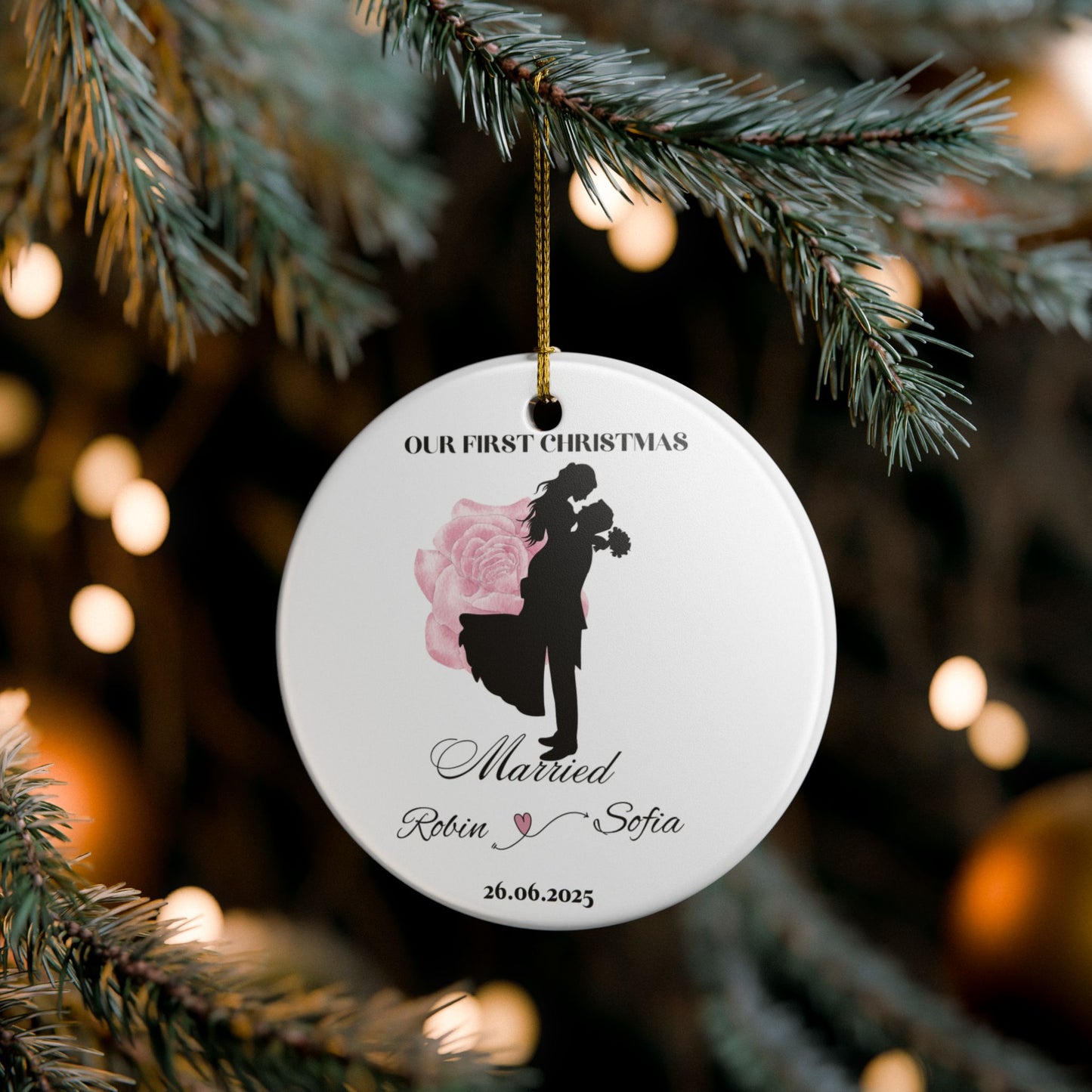 Personalized Wedding Ornament, Custom First Christmas Decoration, Couples Keepsake, Holiday Gift, Engagement Celebration