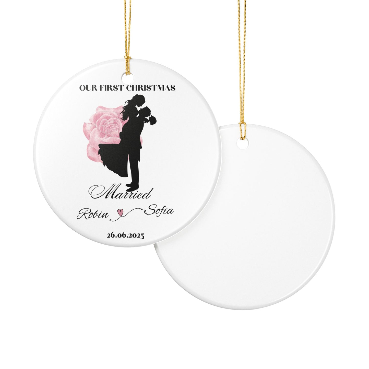 Personalized Wedding Ornament, Custom First Christmas Decoration, Couples Keepsake, Holiday Gift, Engagement Celebration