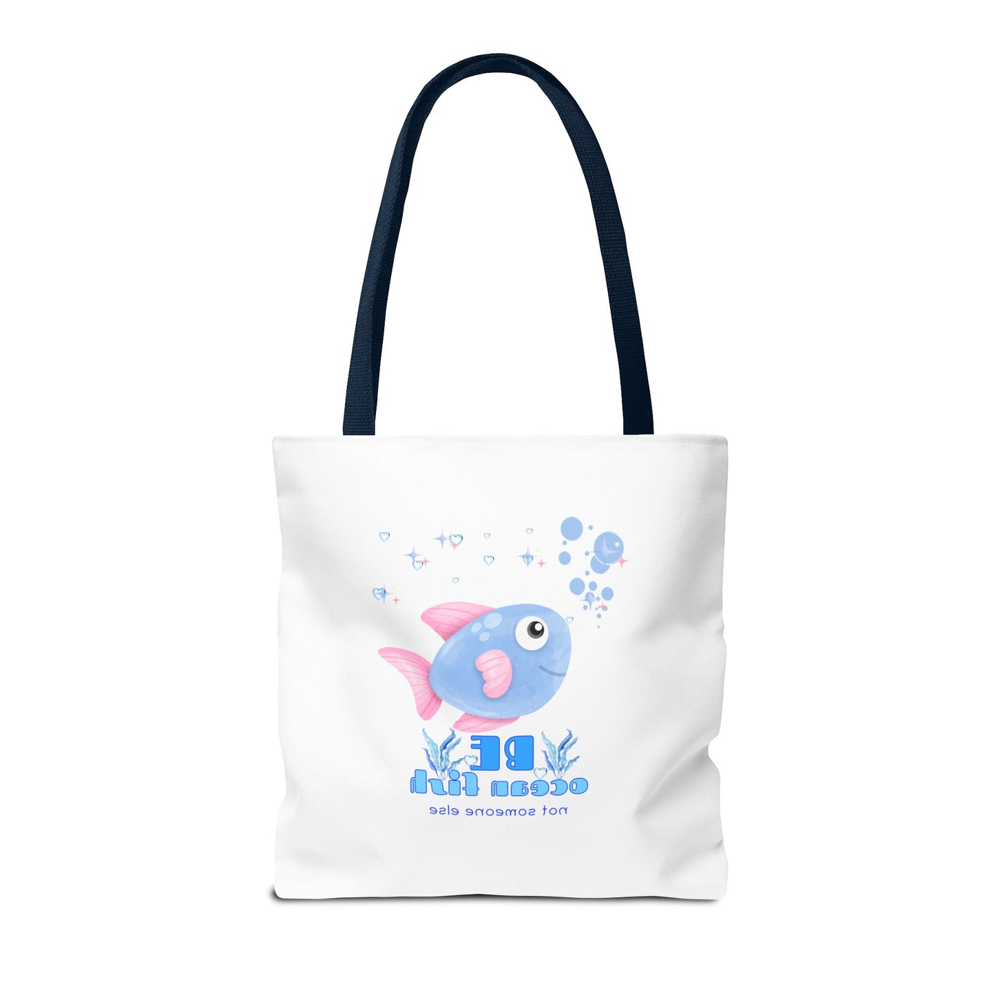 Cute cartoon fish with pink fins and bubble Tote Bag