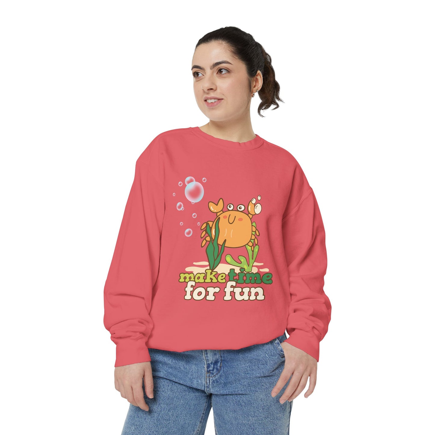 Cartoon crab lllusstration promoting joy and playfulness Unisex Garment-Dyed Sweatshirt