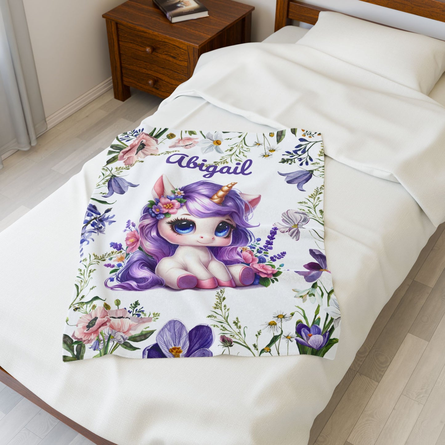 Personalized Unicorn Plush Blanket, Cozy Child's Blanket, Gift for Kids, Floral Throw, Child's Room Decor, Baby Shower Gift