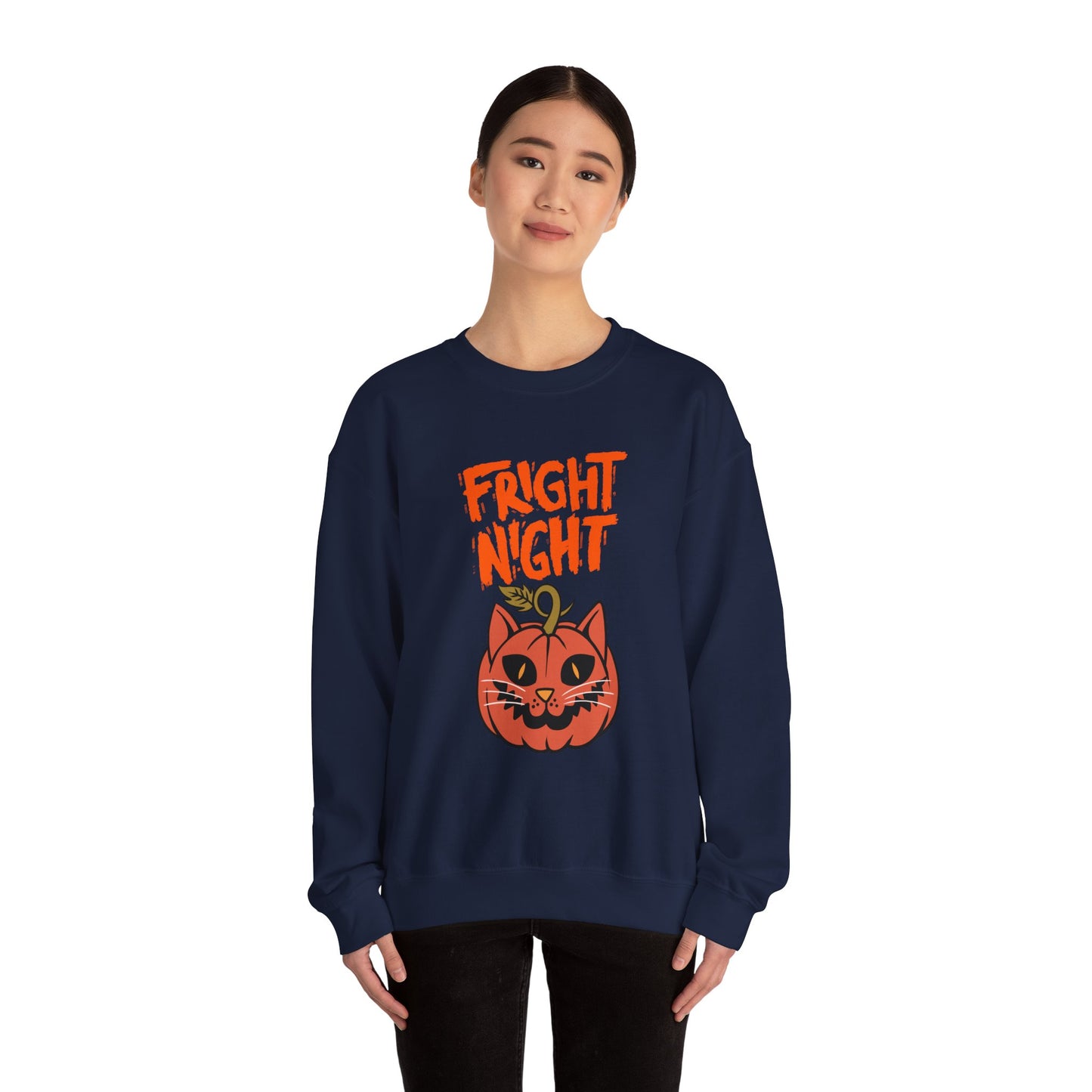 Halloween Cat Sweatshirt, Cozy Fall Apparel, Unisex Crewneck, Fright Night Design, Halloween Gift, Autumn Fashion