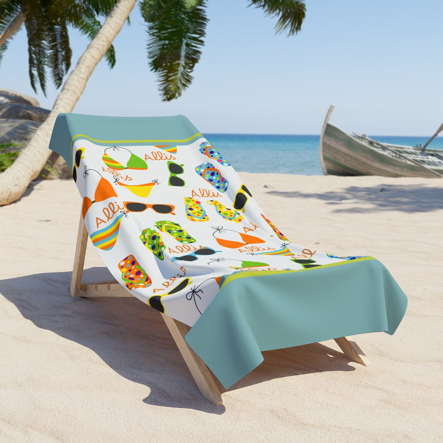 Tropical Flip-Flop Beach Towel - Summer Sunglasses & Bikini Print