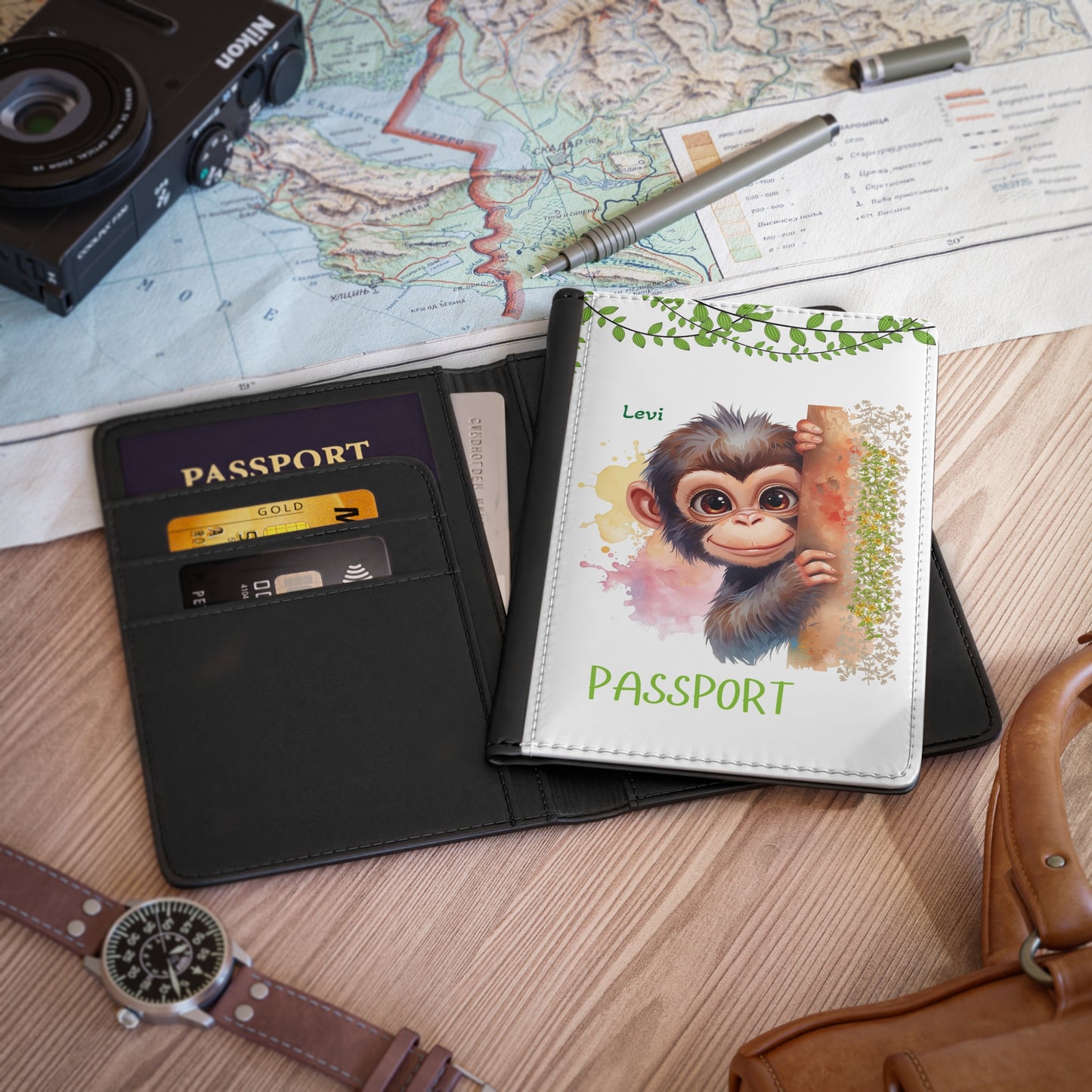 Cute Baby Monkey Passport Cover – Personalized 'Levi' Travel Passport Holder