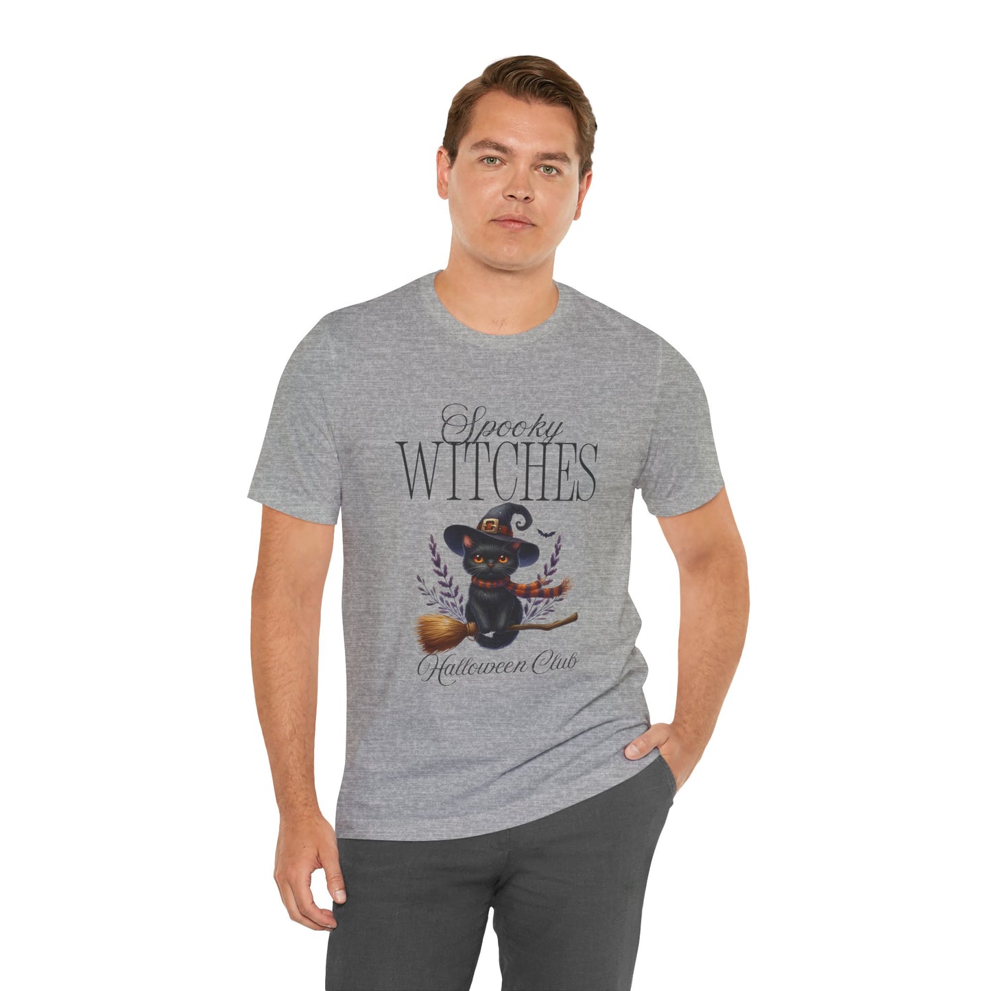 Spooky Witches Halloween Tee, Unisex Short Sleeve Shirt, Witch T-Shirt, Halloween Costume Top, Cat Lovers Gift, Fall Fashion