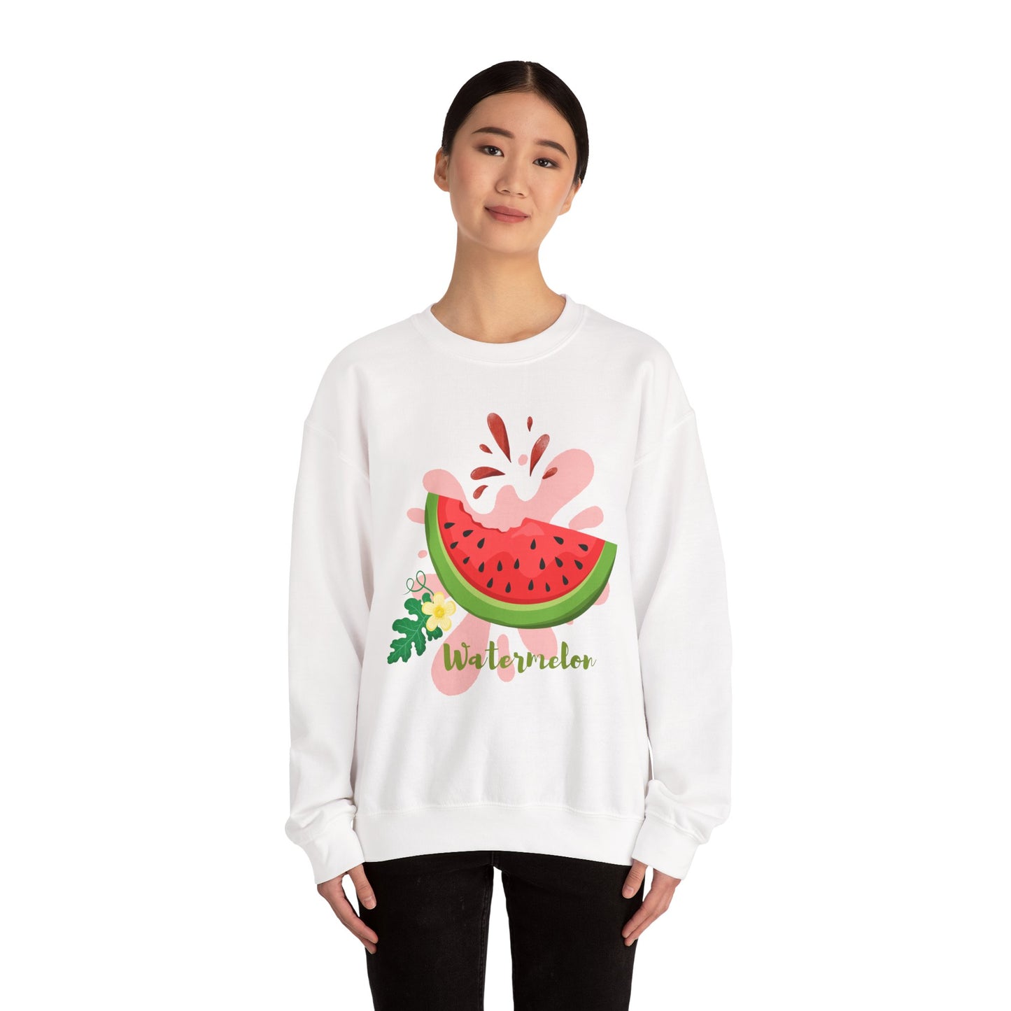 Watermelon Splash Unisex Crewneck Sweatshirt, Summer Vibes Sweatshirt, Cute Fruit Apparel, Gift for Friends, Cute Trendy Sweatshirt