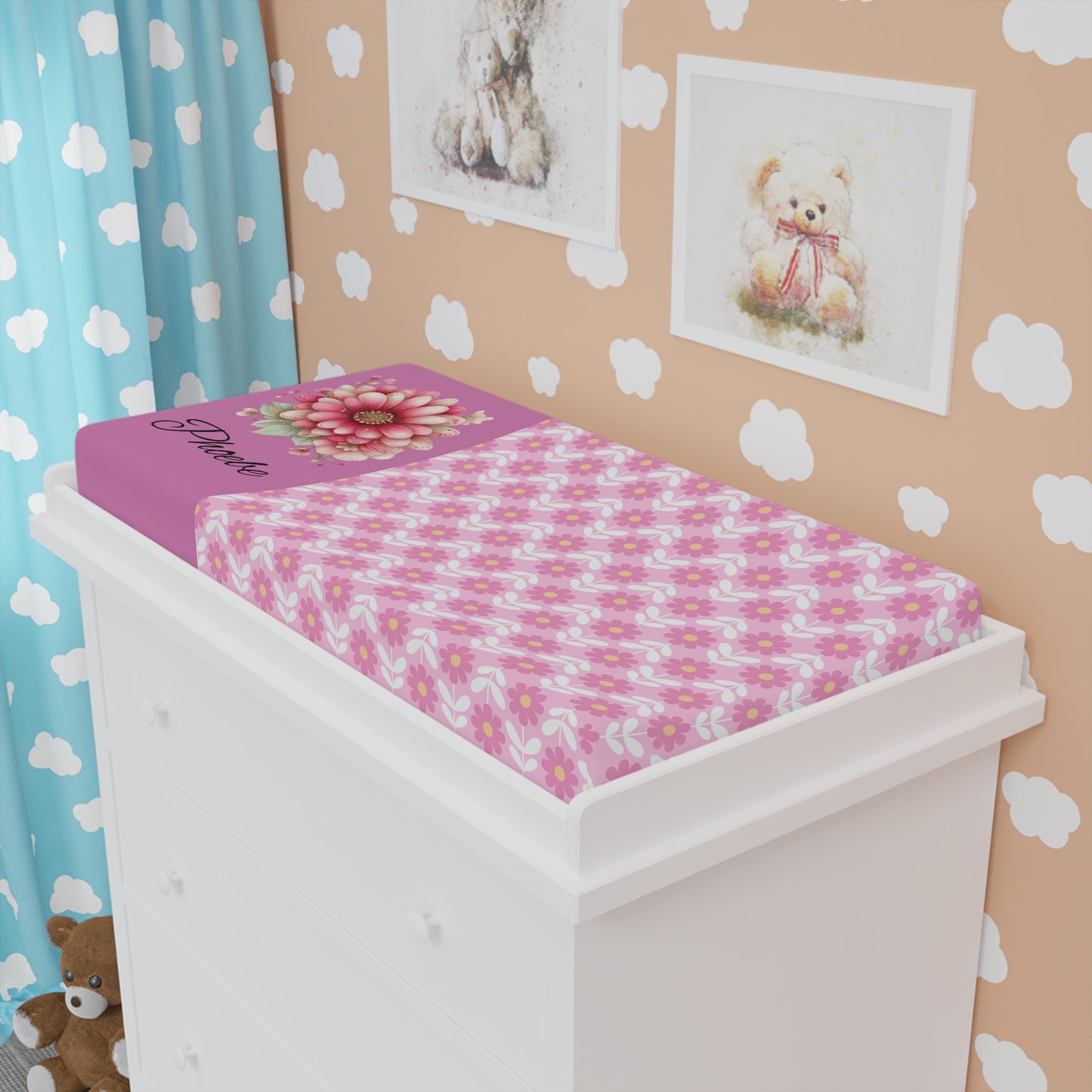 Floral Pink Baby Changing Pad Cover – Personalized 'Princess' Design