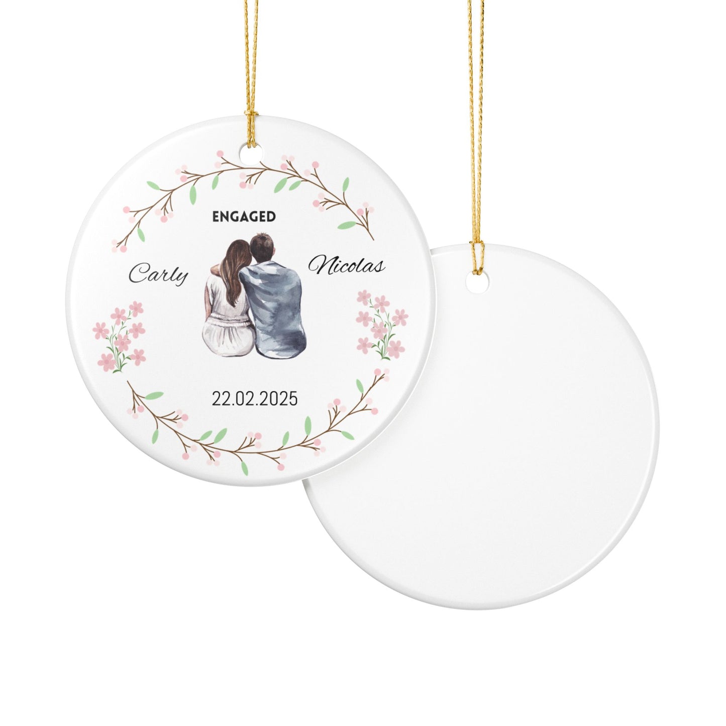 Engagement Ornament, Personalized Ceramic Ornament, Wedding Gift, Holiday Decor, Keepsake Decoration, Custom Couple Decor