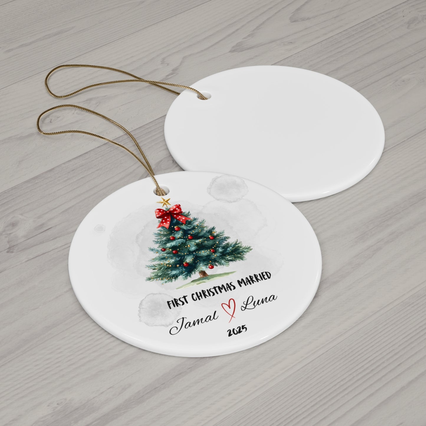 Personalized Christmas Ornament, First Christmas Married, Holiday Decor, Wedding Gift, Family Keepsake, Custom Tree Ornament