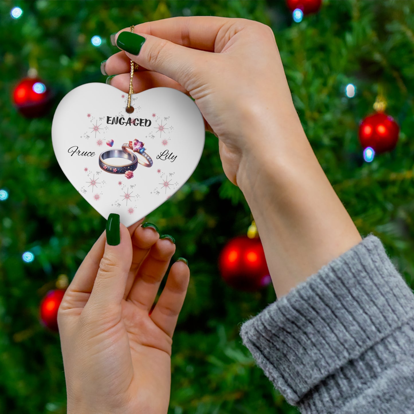 Heart-Shaped Engagement Ornament - Perfect Gift for Couples, Wedding Decor, Holiday Keepsake, Engagement Celebration, Personalized Love