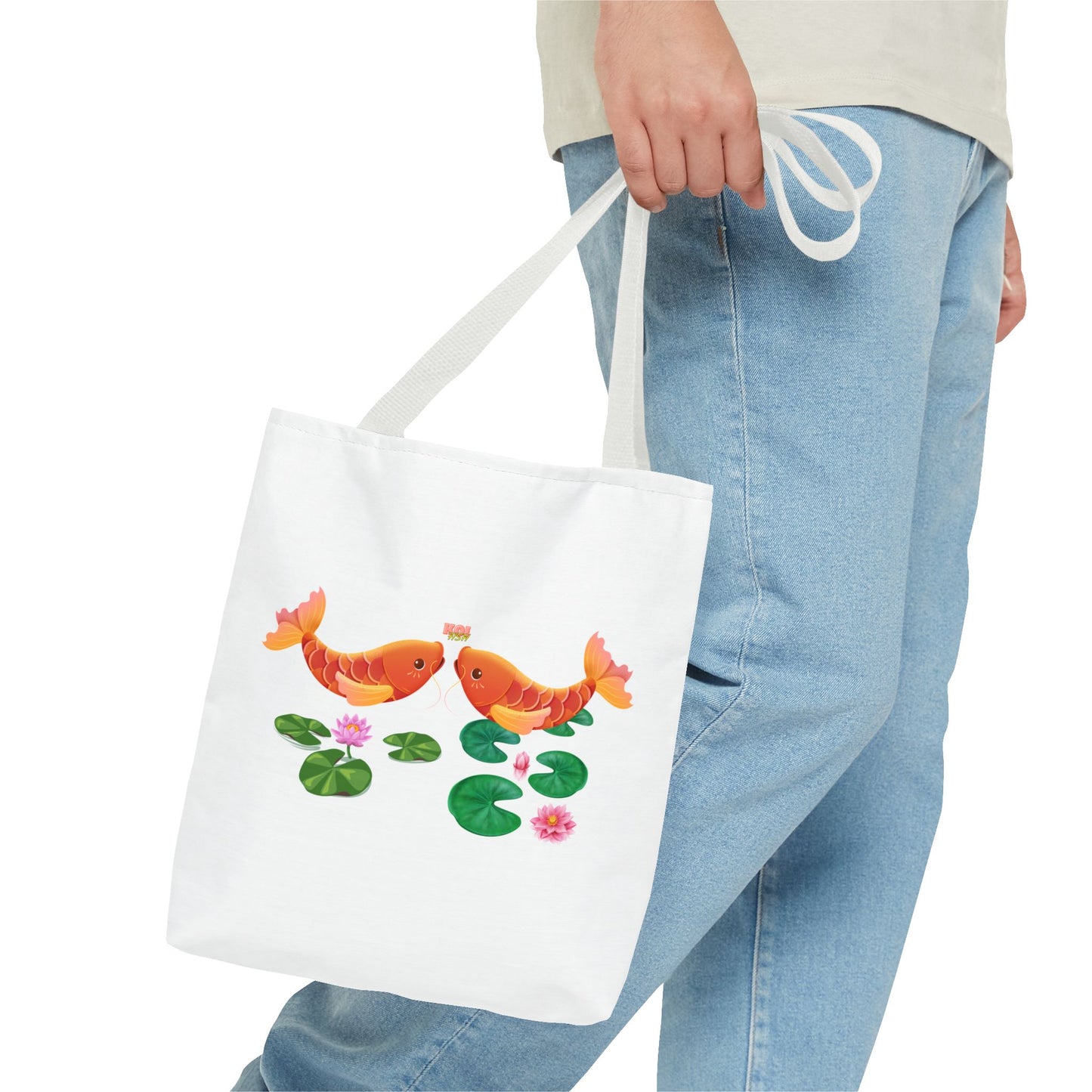Golden koi fish with lotus flowers Tote Bag