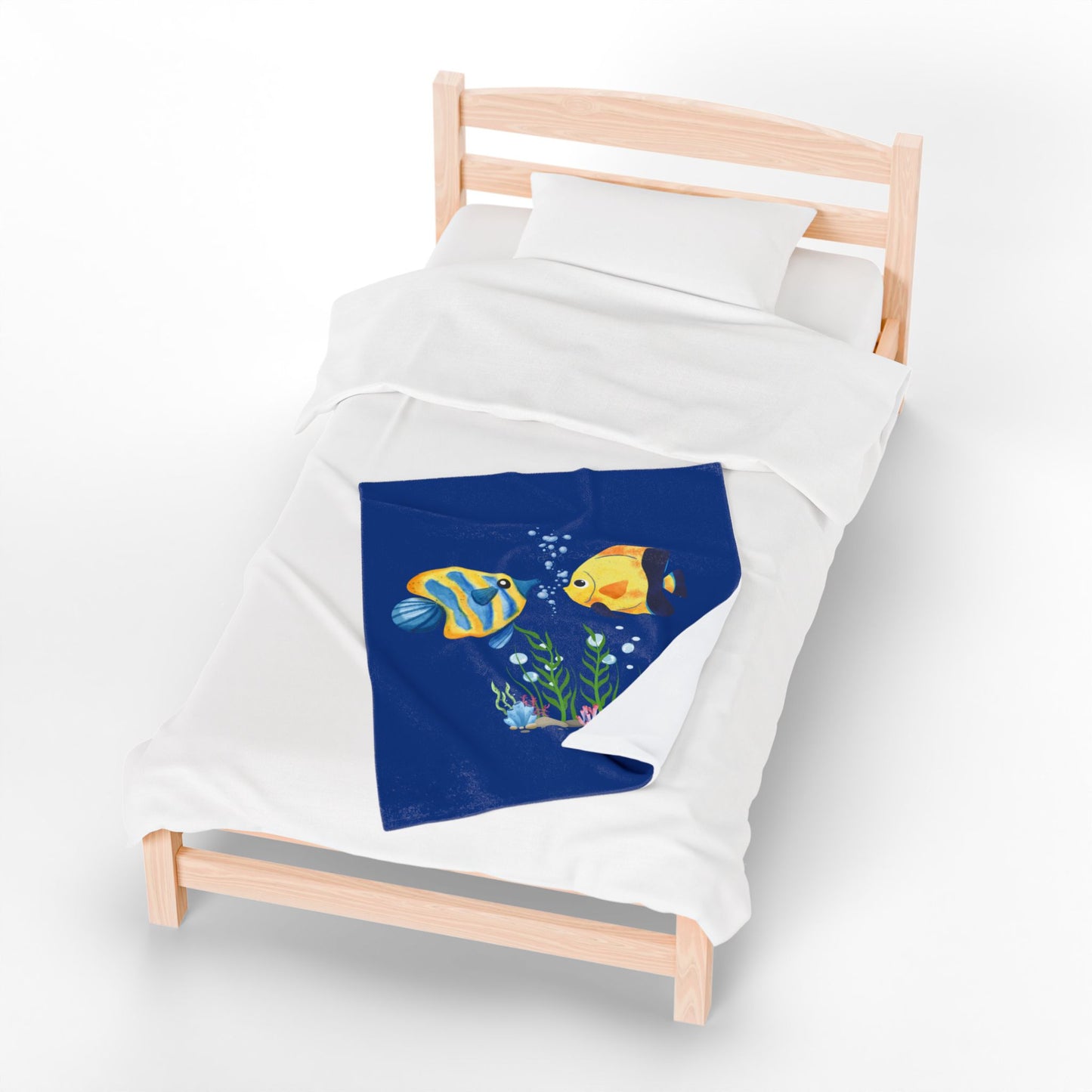 Two fish greet in underwater Velveteen Plush Blanket