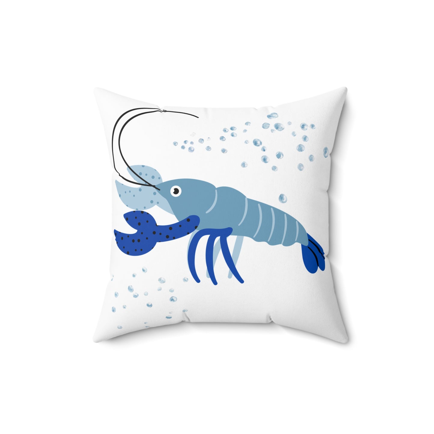 Blue shrimp with dark blue claws and bubbles Spun Polyester Square Pillow