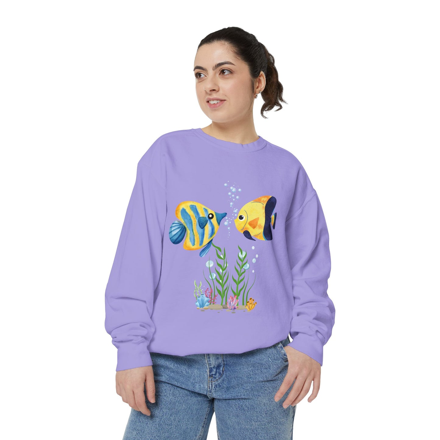 Two fish greet in underwater Unisex Garment-Dyed Sweatshirt