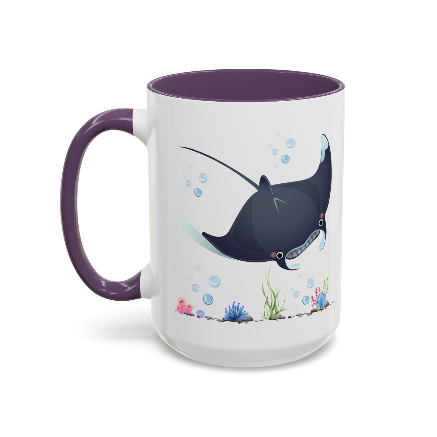 Manta ray with bubbles and coral reef Coffee Mug