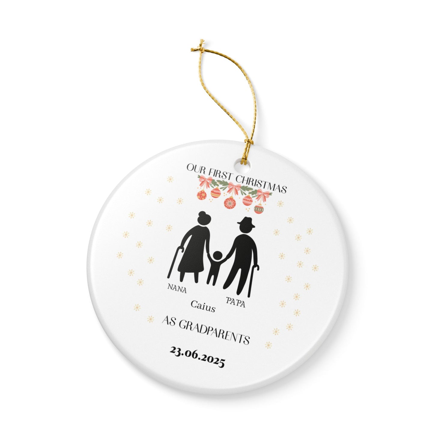 Personalized Ceramic Ornament, First Christmas as Grandparents Decor, 2023 Family Holiday Keepsake, Custom Gift for Nana and Papa