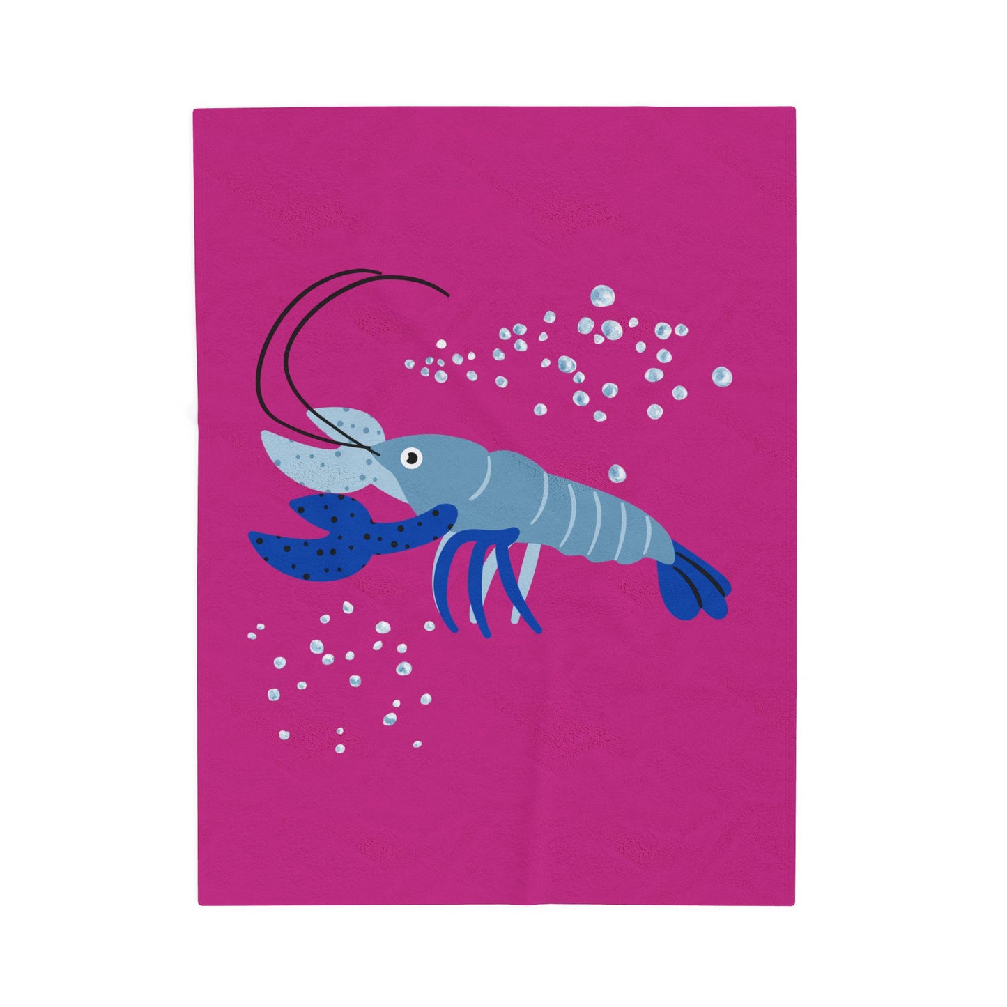 Blue shrimp with dark blue claws and bubbles Velveteen Plush Blanket