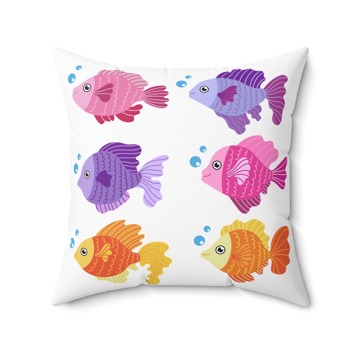 Six fish with cartoonish bubbles Spun Polyester Square Pillow