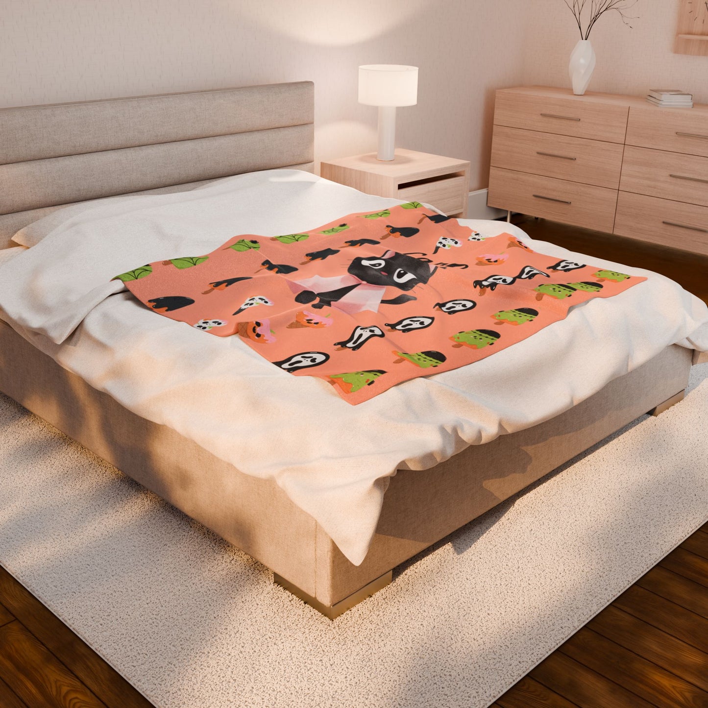 Adorable Personalized Cat Plush Blanket for Kids, Cozy Halloween Blanket, Cute Gift for Cat Lovers, Child's Room Decor, Fleece Throw