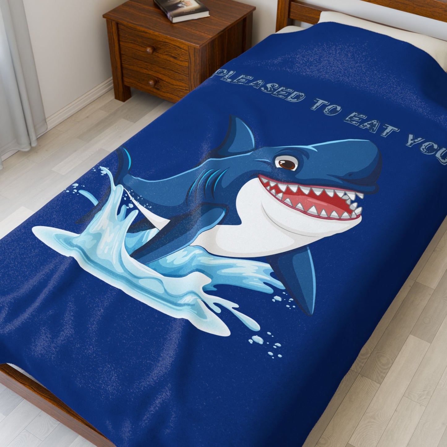 Humorous cartoon shark with threatening text Velveteen Plush Blanket